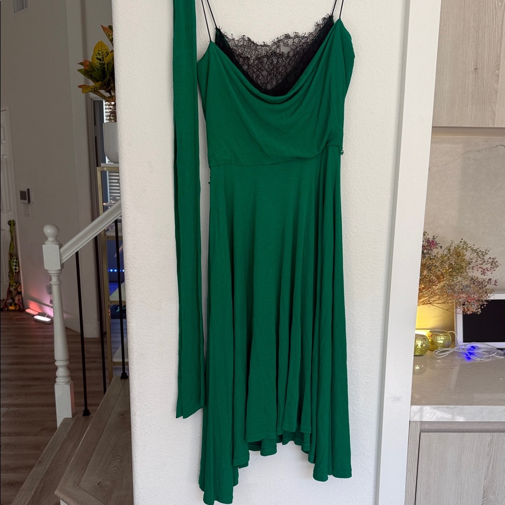 Diane Von Furstenberg Emerald Green Midi Dress with Black Lace - Picture 7 of 7